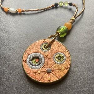 Artisan Silver and Green Circular Pendant Necklace and Earrings Set